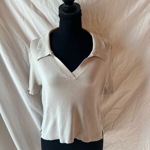 H&M Beige Ribbed Short Sleeve Top